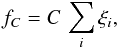 Mathematical equation: \begin{equation} f_C = C \, \sum_i \xi_i, \label{costfn} \end{equation}