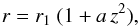 Mathematical equation: \begin{equation} r = r_1 \ (1 + a \, z^2), \label{eq_mfl_C} \end{equation}