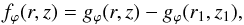 Mathematical equation: \begin{equation} f_\varphi (r,z) = g_\varphi (r,z) - g_\varphi (r_1,z_1), \label{eq_windingfc} \end{equation}