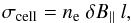 Mathematical equation: \appendix \setcounter{section}{1} \begin{equation} \sigma_{\rm cell} = n_{\rm e} \ \delta B_{\parallel} \ l, \label{eq_sigma_cell} \end{equation}