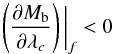 Mathematical equation: \begin{equation} \left(\frac{\partial M_{\rm b}}{\partial\lambda_c}\right)\bigg\rvert_f < 0 \label{eq:back-bend} \end{equation}