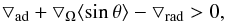 Mathematical equation: \begin{equation} \bigtriangledown_{\rm ad}+\bigtriangledown_{\Omega}\langle \sin\theta \rangle -\bigtriangledown_{\rm rad}>0, \end{equation}