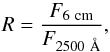 Mathematical equation: \begin{equation} R=\frac{F_{6~\textrm{cm}}}{F_{2500~\AA}}, \end{equation}