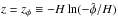 Mathematical equation: \hbox{$z = z_\phi \equiv -H\ln(-\hat{\phi}/H)$}