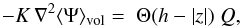 Mathematical equation: \appendix \setcounter{section}{2} \begin{equation} -K\,\nabla^2\langle\Psi\rangle_{\rm vol}= \;\Theta (h-|z|)\; Q , \end{equation}