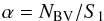 Mathematical equation: \begin{equation} \label{eqt-def-alpha} \alpha = \NBV/S_1 \end{equation}