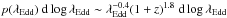 Mathematical equation: \hbox{$p(\lambda_{\mathrm{Edd}})~{\rm d}\log \lambda_{\mathrm{Edd}} \sim \lambda_{\mathrm{Edd}}^{-0.4}(1+z)^{1.8}~{\rm d}\log \lambda_{\mathrm{Edd}}$}