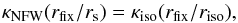 Mathematical equation: \appendix \setcounter{section}{3} \begin{equation} \kappa_\textrm{NFW}(r_\textrm{fix}/r_\textrm{s}) = \kappa_\textrm{iso}(r_\textrm{fix}/r_\textrm{iso}), \end{equation}