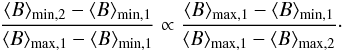 Mathematical equation: \begin{eqnarray*} {\Hm_{\rm min,2}-\Hm_{\rm min,1}\over\Hm_{\rm max,1}-\Hm_{\rm min,1}} \propto {\Hm_{\rm max,1}-\Hm_{\rm min,1}\over\Hm_{\rm max,1}-\Hm_{\rm max,2}} \cdot \end{eqnarray*}