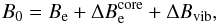 Mathematical equation: \begin{equation} B_0= B_{\rm e} + \Delta B_{\rm e}^{\rm core} + \Delta B_{\rm vib}, \label{groundstate} \end{equation}