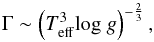 Mathematical equation: \begin{equation} \Gamma \sim \left(T_{\rm eff}^{3} \mathrm{log} ~{g} \right)^{-\frac{2}{3}}, \label{e:conveff} \end{equation}