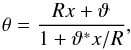 Mathematical equation: \appendix \setcounter{section}{1} \begin{equation} \theta=\frac{R x+\vt}{1+\vt^* x/R}, \label{eq:contransinv} \end{equation}