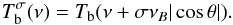 Mathematical equation: \begin{equation} \label{scale} T_\mathrm{b}^{\sigma}(\nu)=T_\mathrm{b}(\nu+\sigma\nu_B|\cos\theta|). \end{equation}