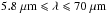 Mathematical equation: \hbox{$5.8~\mathrm{\mu m} \leqslant \lambda \leqslant 70~\mathrm{\mu m}$}