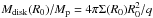 Mathematical equation: \hbox{$M_\mathrm{disk}(R_0)/M_\mathrm{p}=4\pi \Sigma(R_0)R_0^2/q$}