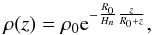 Mathematical equation: \begin{equation} \rho(z)=\rho_0{\rm e}^{-{R_0\over H_n}{z\over {R_0+z}}}, \label{eq:S1} \end{equation}