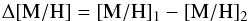 Mathematical equation: \begin{equation} \Delta \mh= \mh_1 - \mh_2 \end{equation}