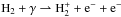 Mathematical equation: \hbox{${\rm H_2 + \gamma \rightharpoonup {\rm H }_2^+ + e^- + e^-}$}