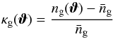 Mathematical equation: \begin{equation} \label{eq:1} \kappagal(\vvartheta) = \frac{\ngal(\vvartheta) - \meanngal}{\meanngal}\, \end{equation}