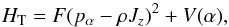 Mathematical equation: \begin{equation} \label{HT} H_{\rm T} = F(p_\alpha - \rho J_z)^2+V(\alpha), \end{equation}