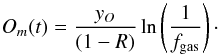 Mathematical equation: \begin{equation} O_m(t)=\frac{y_O}{(1-R)}\ln\left(\frac{1}{f_{\rm gas}}\right)\cdot \end{equation}