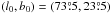 Mathematical equation: \hbox{$(l_0, b_0) = (73\pdeg5, 23\pdeg5)$}