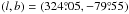 Mathematical equation: \hbox{$(l,b) = (324\pdeg05, -79\pdeg55)$}