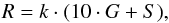 Mathematical equation: \begin{equation} R = k\cdot(10\cdot G + S), \end{equation}