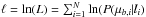 Mathematical equation: \hbox{$\ell = \ln(L) = \sum_{i=1}^N \ln(P(\mu_{b,i}|l_i)$}