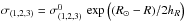 Mathematical equation: \hbox{$\sigma_{(1,2,3)}=\sigma^0_{(1,2,3)} \, \exp{ \Bigl( (R_{\odot}-R)/2 h_R \Bigr)}$}