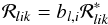 Mathematical equation: \begin{equation} {\mathcal R}_{lik} = b_{l,i} {\mathcal R}^*_{lik} \end{equation}