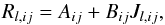 Mathematical equation: \begin{equation} R_{l,ij} = A_{ij} + B_{ij} J_{l,ij}, \end{equation}