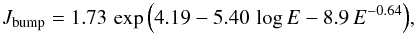 Mathematical equation: \begin{equation} J_{\textnormal{bump}} = 1.73\,\exp{\left(4.19-5.40\,\log{E}-8.9\,E^{-0.64}\right)}, \end{equation}