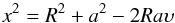 Mathematical equation: \begin{equation} x^{2} = R^{2} + a^{2} - 2 R a \upsilon \end{equation}