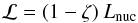 Mathematical equation: \begin{equation} {\cal L} = (1-\zeta) \: L_{\rm nuc} \end{equation}