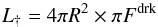 Mathematical equation: \begin{equation} L_{\dag} = 4\pi R^{2} \times \pi F^{\rm drk} \end{equation}