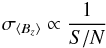 Mathematical equation: \begin{eqnarray*} \sigma_{\bz} \propto \frac{1}{S/N} \end{eqnarray*}