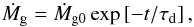 Mathematical equation: \begin{equation} {\dot M}_{\rm g} = {\dot M}_{\rm g0} \exp\left[- t/\taud\right], \label{eq:taudep} \end{equation}