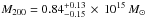 Mathematical equation: \hbox{$M_{200}=0.84_{-0.15}^{+0.13}\,\times\, {10^{15}\,M_{\odot}}$}