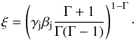 Mathematical equation: \begin{equation} \xi = \left(\gamma_{\rm j}\beta_{\rm j}\frac{\Gamma+1}{\Gamma(\Gamma-1)}\right)^{1-\Gamma} \cdot \end{equation}