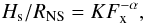 Mathematical equation: \begin{equation} \label{e:Hs} H_\textrm{s} /R_{\textrm{NS}} = KF_\textrm{x}^{-\alpha} , \end{equation}