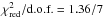 Mathematical equation: \hbox{$\chi^2_{\textrm{red}}/\textrm{d.o.f.} = 1.36/7$}
