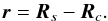 Mathematical equation: \appendix \setcounter{section}{3} \begin{equation} \vec{r} = \vec{R}_s - \vec{R}_c. \end{equation}