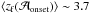 \hbox{$\langle z_{\rm f}(\mathcal{A}_{\rm onset})\rangle \sim 3.7$}