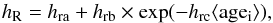 \begin{equation} \label{hr} \displaystyle h_{\rm R} = h_{\rm ra} + h_{\rm rb} \times {\rm exp}(-h_{\rm rc}\langle\rm age_{i}\rangle), \end{equation}