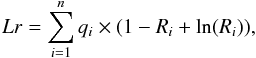 \begin{eqnarray} Lr= \sum_{i=1}^{n} q_i \times (1 -R_i + \mathrm{ln}(R_i)), \label{likelihood} \end{eqnarray}
