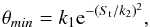 Mathematical equation: \begin{equation} \theta_{min}= k_1 {\rm e}^{-(S_{\rm t}/k_2)^2} \label{eq:cut-off} , \end{equation}