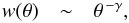 \begin{eqnarray} w(\theta) &\sim& \theta^{\,-\gamma}, \end{eqnarray}