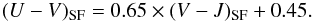 \begin{eqnarray} (U-V)_{\rm SF} = 0.65 \times (V-J)_{\rm SF} + 0.45. \label{EQ:uvj_sequence_sf} \end{eqnarray}