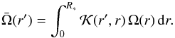 \begin{equation} \label{eq:avker} \bar \Omega(r')=\int_0^{R_*} \mathcal{K}(r',r)\, \Omega(r)\, \mathrm{d}r. \end{equation}